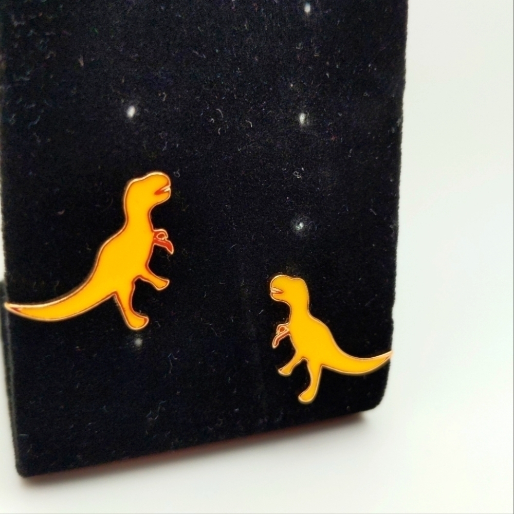 Marigold Enamel Dinosaur Stud Earrings - Picture 7 of 12